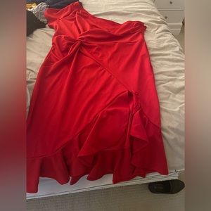 Red Romantic One Shoulder Dress